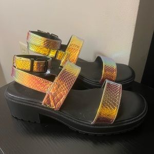Holographic Strap Platform Sandals